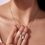 925 Sterling Silver White Gold Plated Necklace with CZ and Nacre for Women