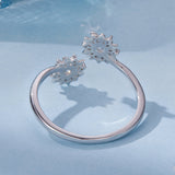 925 Sterling Silver Snowflake Ring with Pavé CZ in White Gold for Women