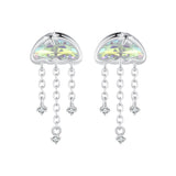 925 Sterling Silver Earrings with Pavé Setting CZ and Transparent Glass