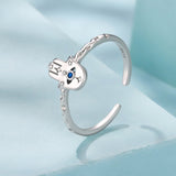 925 Sterling Silver Hamsa Hand Ring with Synthetic Spinel for Women