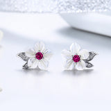925 Sterling Silver Earrings with Pavé Setting CZ and High-Quality Nacre