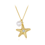 925 Sterling Silver Necklace with Gold Plating, 40+5cm, Featuring Synthetic Pearl & CZ for Women