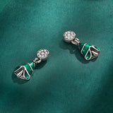 925 Sterling Silver Earrings with Enamel and Pavé Set CZ in Oxidized Silver