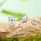 925 Sterling Silver White Gold Plated 1ct Moissanite 0.7x0.5cm Egg-Shaped Earrings for Women