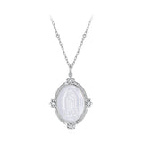 925 Sterling Silver Necklace with White Gold Plating, 40+5cm Length, CZ & Mother of Pearl Pendant for Women