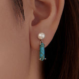 925 Sterling Silver Earrings with Synthetic Turquoise and Pearl, 2.4*0.6cm for Women
