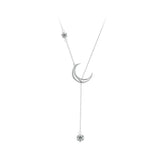 925 Sterling Silver Pavé Setting CZ Moon Necklace for Women