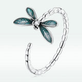 925 Sterling Silver Dragonfly Ring with Enamel & CZ for Women
