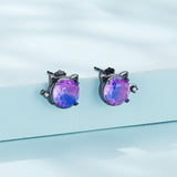 925 Sterling Silver Earrings with Pavé CZ and Transparent Glass in Black Gold, 1.0*1.2cm, for Women