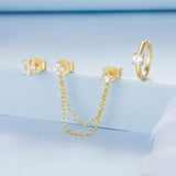 925 Sterling Silver Mini Stud Earrings with Gold Plating and CZ