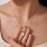 925 Sterling Silver Moissanite Pendant Necklace with Pavé Setting in White Gold - 40+5cm for Women