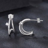 925 Sterling Silver Moissanite Earrings for Women - 1.4x0.5cm, Pavé Setting