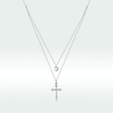 925 Sterling Silver Adjustable Platinum Plated Necklace with CZ - 1.4cm for Women