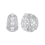 925 Sterling Silver Hoop Earrings with Synthetic Pearl and CZ, 1.1cm for Women