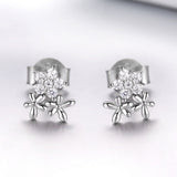 925 Sterling Silver Earrings with CZ in Pavé Setting, 0.6*0.7cm for Women