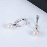 925 Sterling Silver Freshwater Pearl Earrings with Pavé Setting CZ for Women