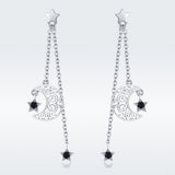 925 Sterling Silver Earrings with Plated Platinum and CZ - 4.4 x 1.0 cm for Women