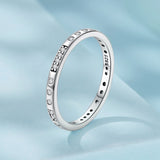 925 Sterling Silver Oxidized 0.18cm Wide Pavé Setting CZ Ring for Women - Size 6.0