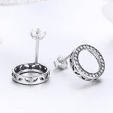 925 Sterling Silver Oxidized Pavé Setting CZ Earrings 1.1cm for Women