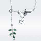 925 Sterling Silver Necklace with Bird and Leaves Design for Women