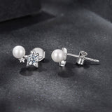 925 Sterling Silver 0.20 Carat Moissanite Earrings with Synthetic Pearl for Women