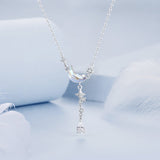 925 Sterling Silver Pendant Necklace with CZ and Transparent Glass for Women