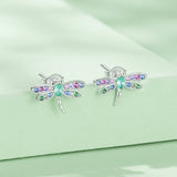 925 Sterling Silver Earrings with Pavé CZ and Transparent Glass