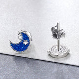 925 Sterling Silver Earrings for Women - Enamel Moon and Sun Design, 0.7x0.6cm, 0.6x0.8cm