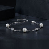 925 Sterling Silver 3mm Moissanite & Shell Pearl Bracelet for Women