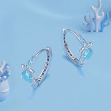 925 Sterling Silver Enamel CZ Earrings 14x6mm for Women