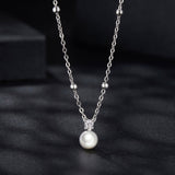 925 Sterling Silver Moissanite and Freshwater Pearl Necklace 40+5cm for Women