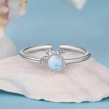 925 Sterling Silver + Plated White Gold Larimar Ring - Style E - 1.6mm Width