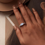 925 Sterling Silver White Gold Plated 1.9mm Transparent Glass Ring