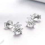 925 Sterling Silver Earrings with CZ in Pavé Setting, 0.6*0.7cm for Women
