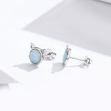 925 Sterling Silver Plated Rose Gold Opal Earrings 0.8cm for Women