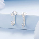 925 Sterling Silver CZ Earrings with White Gold Plating, 1.4x0.5cm for Women