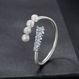 925 Sterling Silver Moissanite & Freshwater Pearl Ring, White Gold Plated, Size E for Women