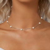 925 Sterling Silver White Gold Plated Necklace with Shell Pearl 400+50mm