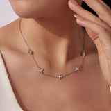 925 Sterling Silver + Moissanite Necklace with Plated White Gold - 40+5cm Length for Women