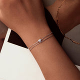 925 Sterling Silver White Gold Plated Heart-Shaped Bracelet with CZ, Length 150+60mm
