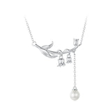 925 Sterling Silver Necklace with Quality Shell Pearl & Platinum Plating, 380mm Length for Women