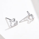 925 Sterling Silver Earrings for Women, 0.5-0.6cm, Bone and Dog Design, Platinum Plated