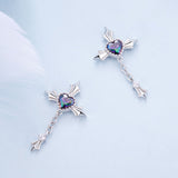 925 Sterling Silver Earrings with CZ and Glass, 24x13mm for Women