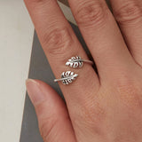 925 Sterling Silver Oxidized Leaf Ring for Women