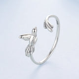 925 Sterling Silver Oxidized Silver Bird Ring for Women - 0.14cm Width, 0.7cm Bird Size