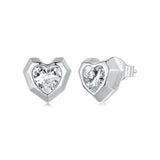 925 Sterling Silver Earrings with Pavé Setting CZ in White Gold, 0.8 x 0.9 cm