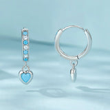 925 Sterling Silver Earrings with Synthetic Turquoise and CZ - White Gold Plated