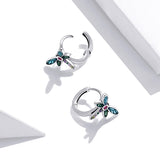 925 Sterling Silver Dragonfly Earrings with CZ and Enamel - 0.9 cm for Women