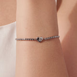925 Sterling Silver Moissanite Heart Bracelet for Women - Silver - 15+6cm Length, 0.3cm Thickness