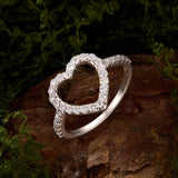 925 Sterling Silver White Gold Plated Moissanite Heart Size 6 Ring for Women